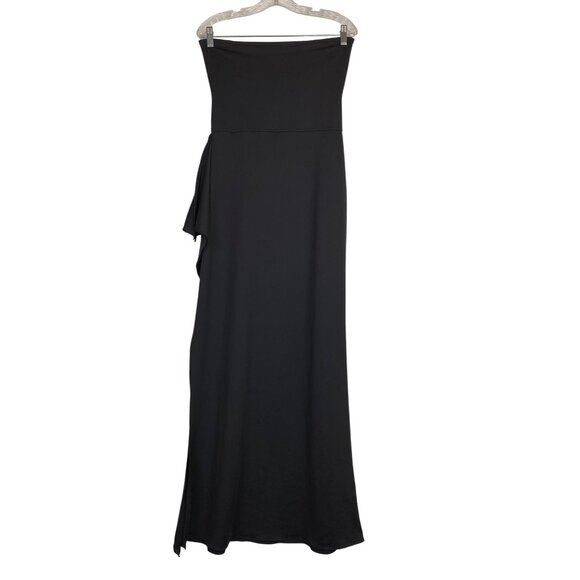 Newport News Black Strapless Maxi Dress Side Ruffle Size Small Tall Sexy Classic - Picture 2 of 5